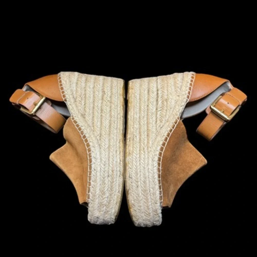Marc Fisher LTD Shoes Womens Size 7.5 Brown Suede Espadrille‎ Wedge Sandals